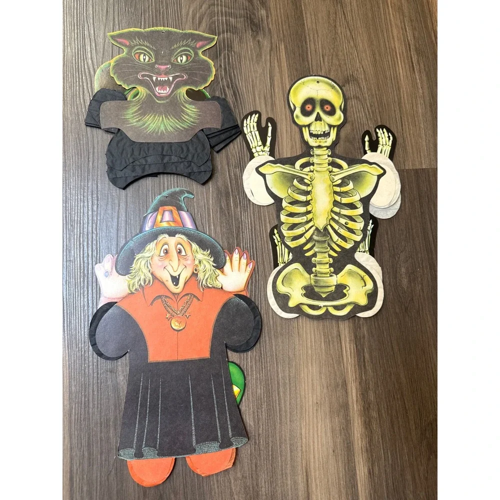 Beistle Halloween Action Dancers Vintage 1984 Decor Set Skeleton Witch Cat Ghost